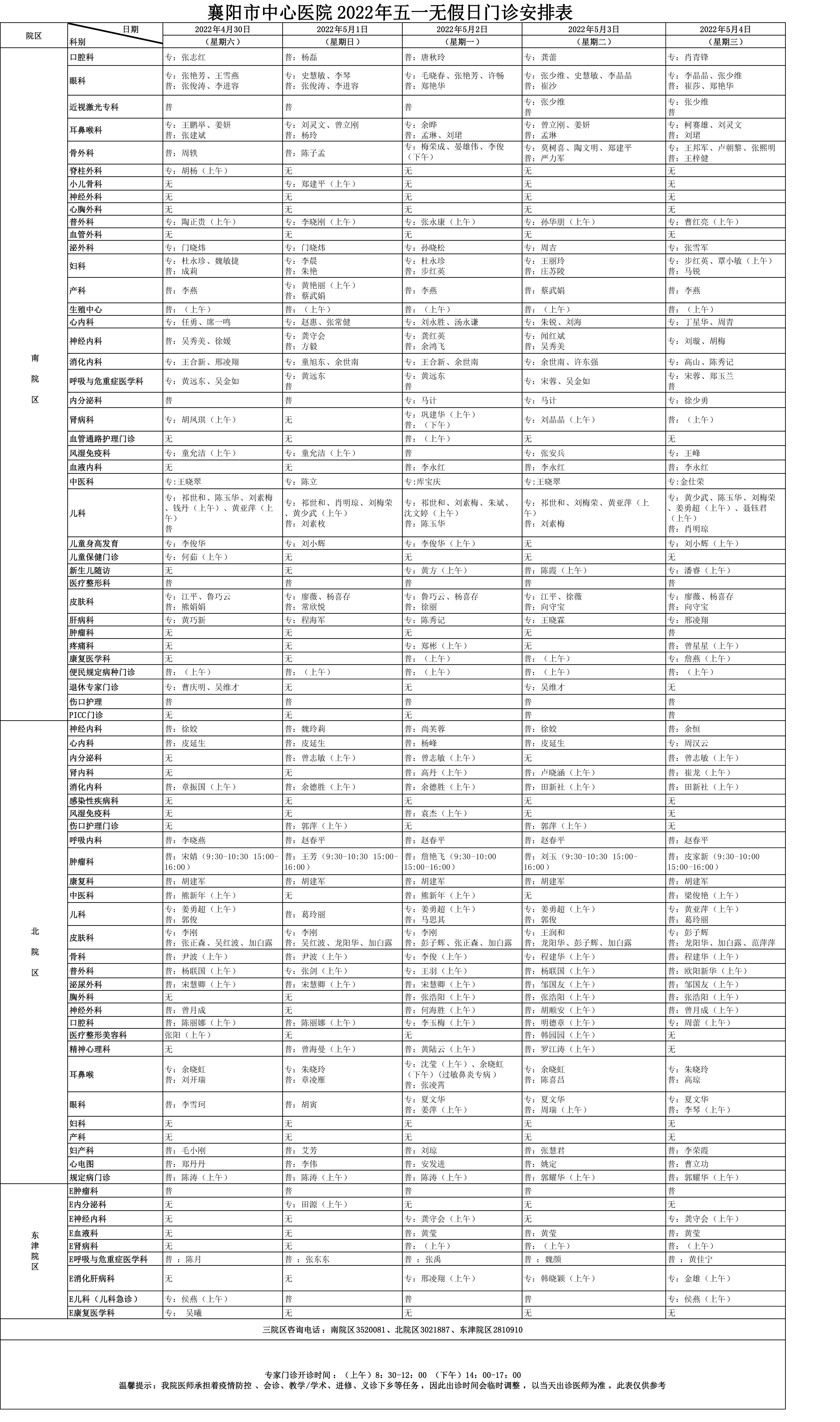 全网最准资料-朱雀网16882022年五一无假日门诊安排表.jpg
